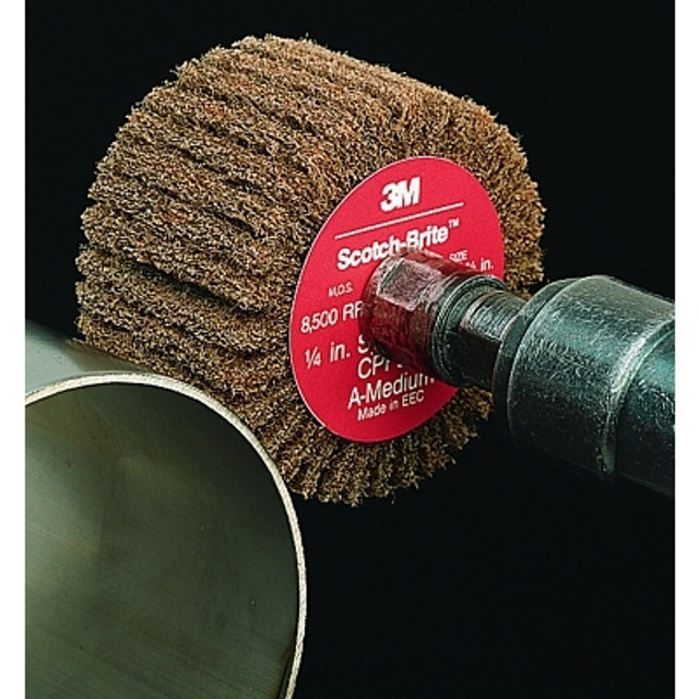 3M™ Scotch-Brite™ Cut and Polish Flap Brush, 3 in x 1/4 in, Medium, Aluminum Oxide, 8500 rpm 3M™ Scotch-Brite™ Cut and Polish Flap Brush, 3 in x 1/4 in, Medium, Aluminum Oxide, 8500 rpm
