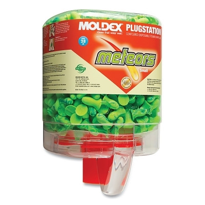 Moldex PlugStation® Earplug Dispenser, Disposable Plastic Bottle, Small Foam Earplugs, Bright Green, Meteors®