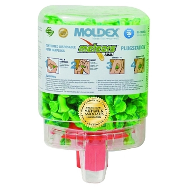 Moldex PlugStation® Earplug Dispenser, Disposable Plastic Bottle, Small Foam Earplugs, Bright Green, Meteors®