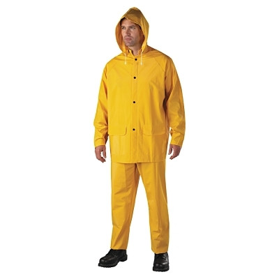 ORS Nasco Anchor Brand 3-Pc Rainsuit, Jacket/Hood/Overalls, 0.35 mm, PVC Over Polyester, Yellow, 3X-Large