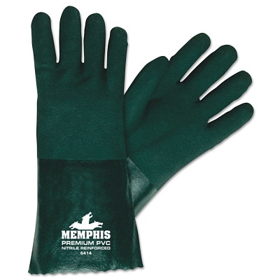 MCR Safety Premium Double-Dipped PVC Gloves, Large, Dark Green
