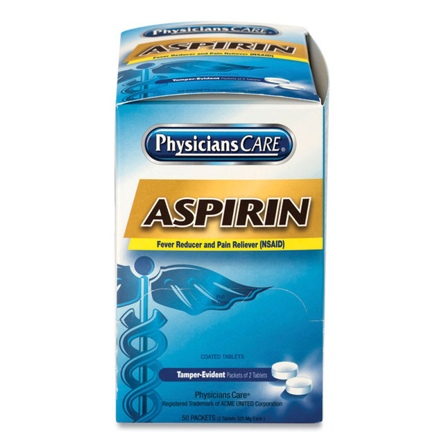 ACME UNITED CORPORATION PhysiciansCare® 90014 Aspirin Medication, Two-Pack, 50 Packs/Box