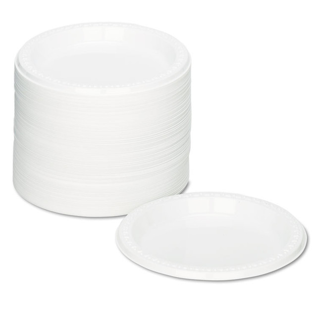 TABLEMATE PRODUCTS, CO. 7644WH Plastic Dinnerware, Plates, 7" dia, White, 125/Pack