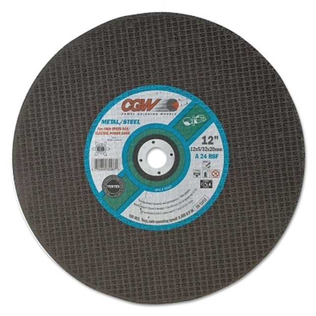 CGW Abrasives Cut-Off Wheel, Gas Saws, 14 in Dia, 5/32 in Thick, 1 in Arbor, 24 Grit CGW Abrasives Cut-Off Wheel, Gas Saws, 14 in Dia, 5/32 in Thick, 1 in Arbor, 24 Grit