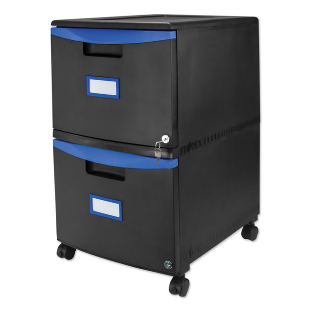 STOREX 61314U01C Two-Drawer Mobile Filing Cabinet, 2 Legal/Letter-Size File Drawers, Black/Blue, 14.75" x 18.25" x 26"