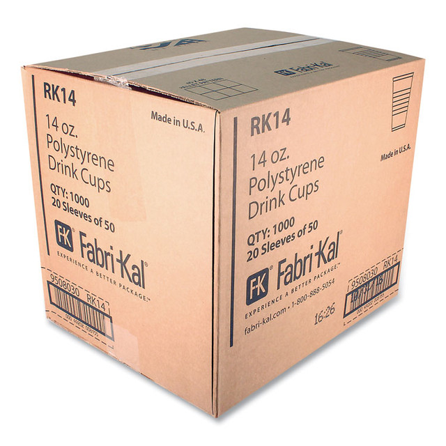 FABRI-KAL RK14 RK Ribbed Cold Drink Cups, 14 oz, Plastic, Clear, 50/Sleeve, 20 Sleeves/Carton