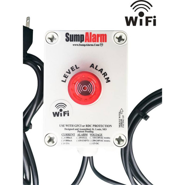 Sump Alarm SA-1L-16F-WIFI High-Water Alarms; Voltage: 100-120 VAC; Maximum Operating Temperature C: 60.000; Material: Polycarbonate; Alarm Level: Email; Red warning light; Text; 90DB Horn; Phone Call; For Use With: Grinder Pump; Water Storage Tank; S