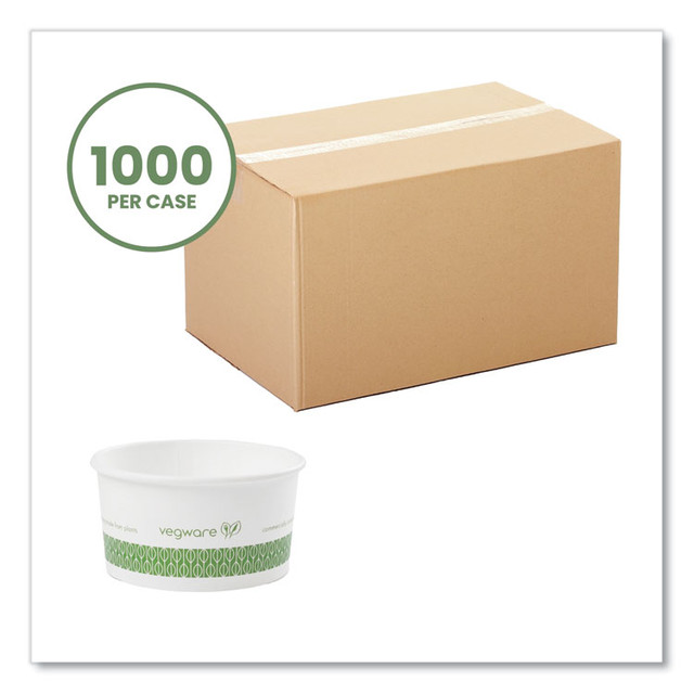 VEGWARE SC06G Soup Containers, Compostable, 6 oz, 3.5" Diameter x 1.7" h, Green/White, Paper, 1,000/Carton
