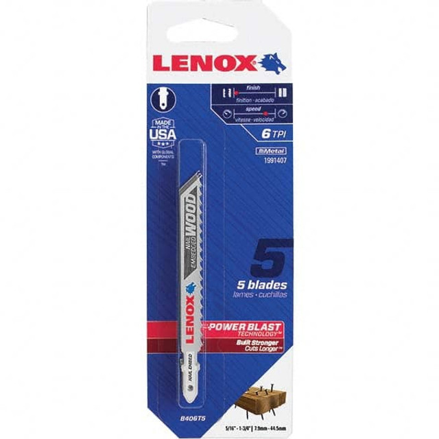 Lenox 1991407 Jigsaw Blade: Bi-Metal, 6 TPI, 0.05" Blade Thickness, 3/8" Blade Width