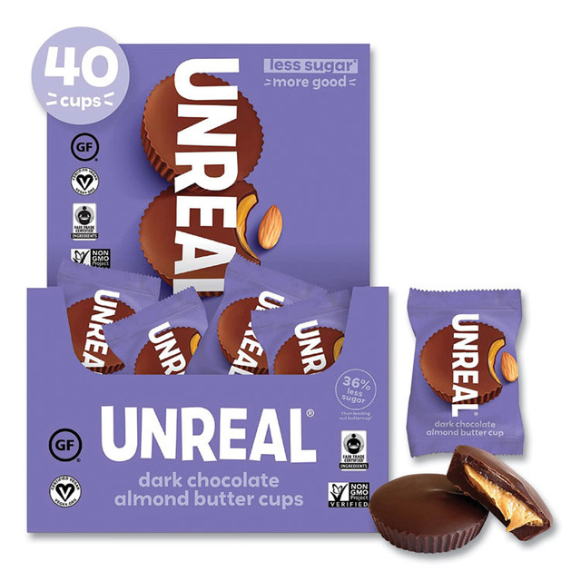 UNREAL BRANDS INC. 22002089 Dark Chocolate Almond Butter Cups, 0.53 oz, Individually Wrapped, 40/Pack