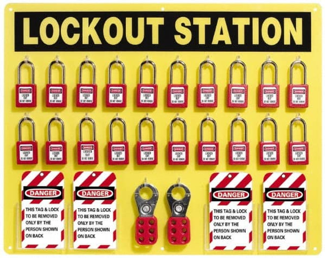 AccuformNMC LOS20 Tag & Padlock/Hasp Lockout Station: Equipped, 20 Max Locks, Plexiglass Station