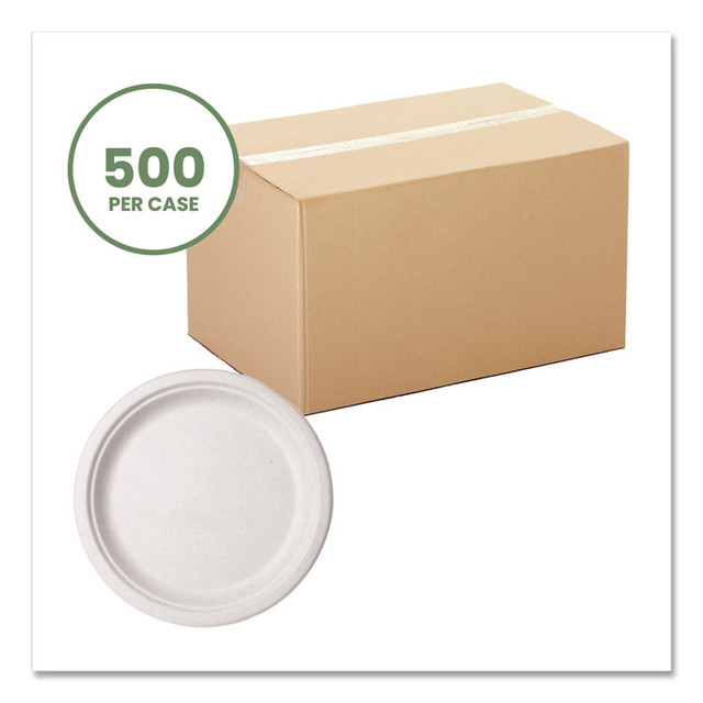 VEGWARE WHBRG10 Molded Fiber Tableware, Compostable, Plate, 10" dia, White, 500/Carton