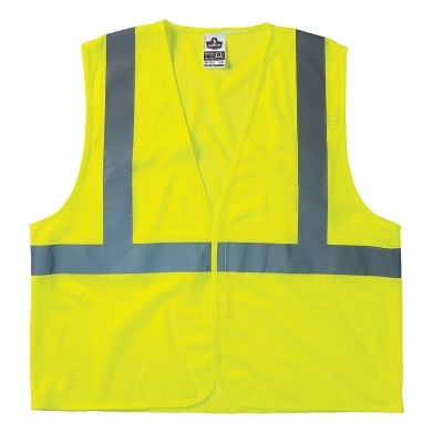 Ergodyne GloWear® Safety Vest, 8210HL, Mesh, Class 2, Type R, 2 in Reflective Tape, 2 Pockets, Hook and Loop, Large/X-Large, Lime