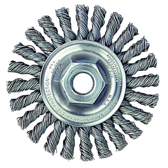 Weiler® Cable Twist Knot Wire Wheel, 4 in dia x 1/4 in W, 0.020 in Steel Wire, 20000 RPM Weiler® Cable Twist Knot Wire Wheel, 4 in dia x 1/4 in W, 0.020 in Steel Wire, 20000 RPM