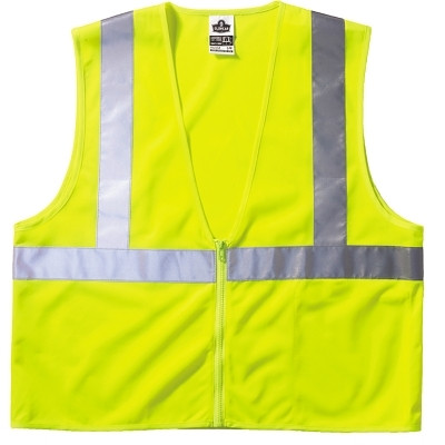 Ergodyne GloWear® Safety Vest, 8210Z, Mesh, Class 2, Type R, 2 in Reflective Tape, 2 Pockets, Zipper, Large/X-Large, Lime
