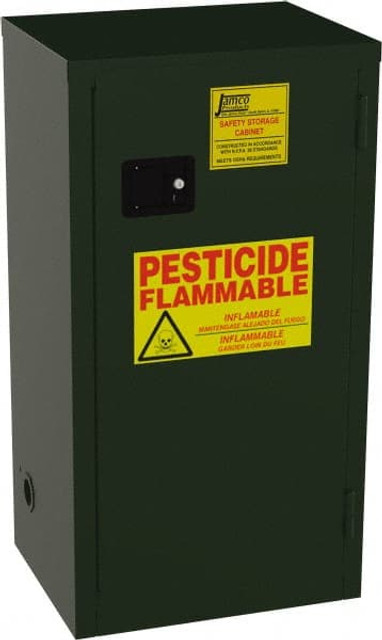 Jamco FL18-EP Flammable & Hazardous Storage Cabinets: 18 gal Drum, 1 Door, 2 Shelf, Manual Closing, Green