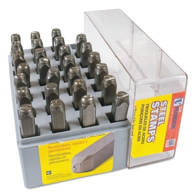 C.H. Hanson® Standard Steel Hand Stamp Set, 1/4 in Stamp, 3/8 in x 3/8 in x 2-5/8 in, Ampersand Sym/Ltrs, Incl 27-Pc w/Plastic Case