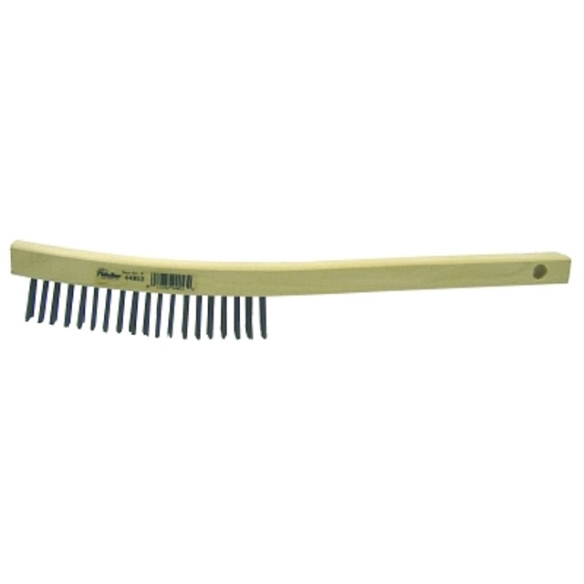 Weiler® 44053 Curved Handle Scratch Brush, 14 in, 3 x 19 Rows, Steel Wire, Wood Handle