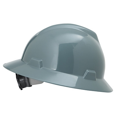 MSA V-Gard® Protective Hat-Style Full-Brim Hard Hat, Slotted, Fas-Trac® III Suspension, Standard Size, Gray