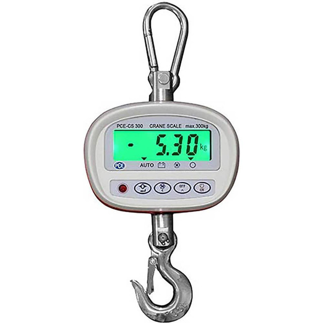 PCE Instruments PCE-CS 300 Crane Scales & Hanging Scales; Type: Crane Scale ; Capacity (Lb.): 661.00 ; Capacity (kg): 300.0000 ; Display Type: LCD w/Backlight ; Graduation: 0.05 ; UNSPSC Code: 41111500