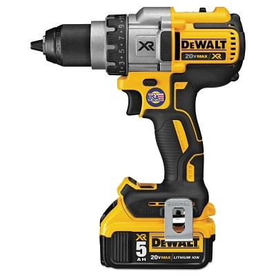 DeWalt® Cordless Drill/Driver, 20V MAX* XR® Brushless Premium 3-Speed, 1/2 in Chuck, Kit, Incl DCD800/5.0 Ah Batt/Chrgr/Belt Hook/Bag