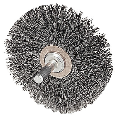 Weiler® Stem-Mounted Narrow Conflex Brush, 2 in dia x 3/8 in W Face, 0.0118 in Stainless Steel Wire, 20000 RPM, 1/4 in Stem