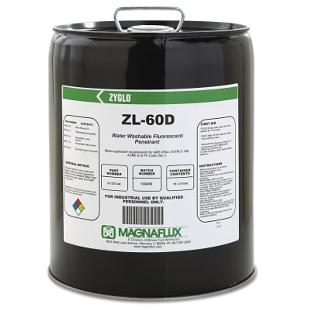 Magnaflux Zyglo® ZL-60D Water Washable Fluorescent Penetrant, 5 gal, Pail Magnaflux Zyglo® ZL-60D Water Washable Fluorescent Penetrant, 5 gal, Pail