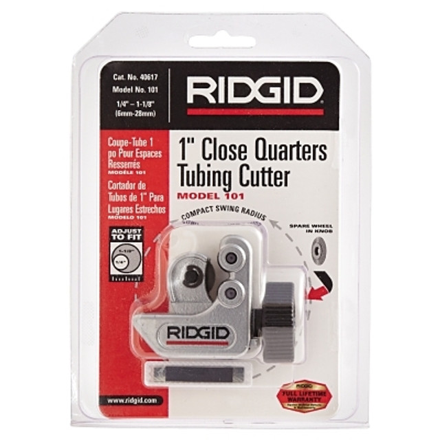 Ridge Tool Company Ridgid® Close Quarters Tubing Cutter, Model 101, 1/4 in to 1-1/8 in Cutting Capacity, Includes Spare Cutter Wheel