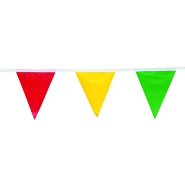 Presco SPF912100M Pennant Flag, 9 in x 12 in, 100 ft Long, Polyethylene, Multi-Color