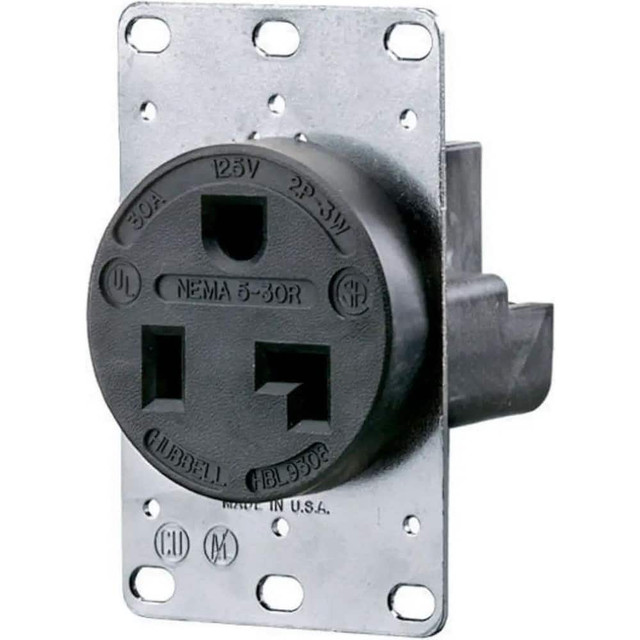 Hubbell Wiring Device-Kellems HBL9308 Straight Blade Single Receptacle: NEMA 5-30R, 30 Amps, Self-Grounding