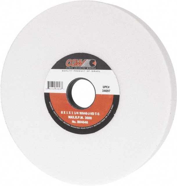 CGW Abrasives 34697 Surface Grinding Wheel: 8" Dia, 1" Thick, 1-1/4" Hole, 46 Grit, J Hardness