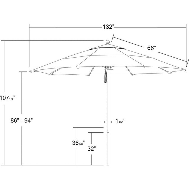 California Umbrella 194061620045 Patio Umbrellas; Fabric Color: Palm ; Base Included: No ; Fade Resistant: Yes ; Diameter (Feet): 11 ; Canopy Fabric: Pacifica