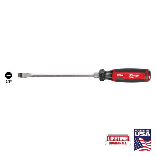 Milwaukee Tool MT210 Slotted Screwdrivers; Blade Width (Inch): 3/8 ; Overall Length (Decimal Inch): 12.8000 ; Handle Type: Comfort Grip; Cushion Grip ; Handle Length (Decimal Inch - 4 Decimals): 4.7000 ; Shank Type: Straight ; Handle Color: Red