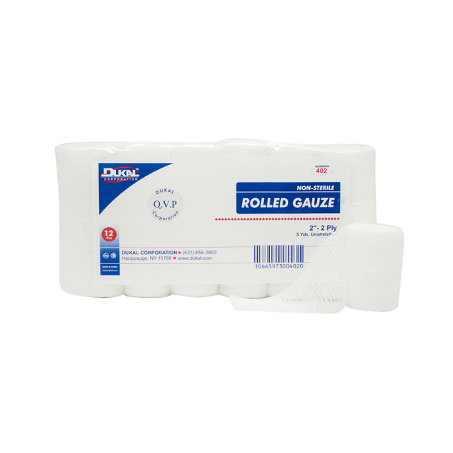 Dukal Corporation  402 Rolled Gauze, 2" x 5 yd, Non-Sterile, 2-Ply, 12 rl/bg, 8 bg/cs