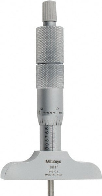 Mitutoyo 129-127 Mechanical Depth Micrometer: 4'' Range, 4 Rods, Satin Chrome Finish