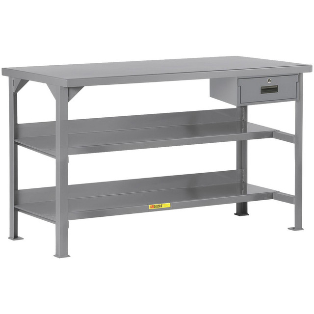 Little Giant. WST3-2460-36-DR Stationary Work Benches, Tables; Bench Style: Heavy-Duty Use Workbench ; Edge Type: Square ; Leg Style: Fixed with Pre-Drill Holes for Anchoring ; Depth (Inch): 24 ; Color: Gray ; Maximum Height (Inch): 36