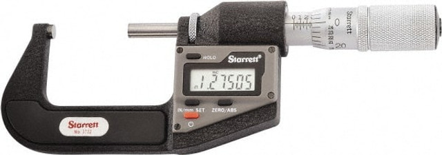 Starrett 12269 Electronic Outside Micrometer: 25.4 mm Min, Micro-Lapped Carbide Face