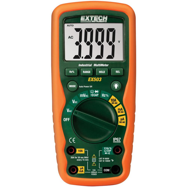 FLIR EX503-NIST Multimeters; Multimeter Type: Digital ; Measures: AC Current; AC Voltage; Capacitance; Continuity; Current; DC Voltage; Diode Test; Frequency; Resistance ; Maximum DC Voltage: 1000 ; Maximum AC Voltage: 1000 ; Maximum DC Current (A): 