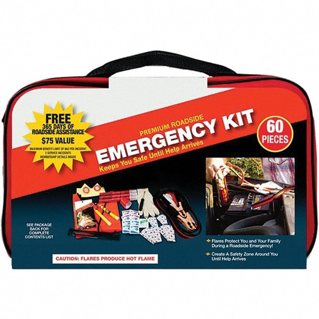 PRO-SAFE 95-07-61 Highway Safety Kits; Includes: (2) Carrying Cases;(2) Knit Gloves;(2) Light Sticks;(3) 15-minute Flares;(3) Shop Cloths;(6) Cable Ties First Aid Products;Bright Safety Vest;Combination Tool;Duct Tape;Premium Jumper Cable (8 10 Gauge