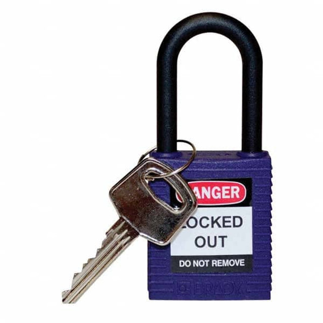 Brady 123331 Lockout Padlock: Keyed Different, Key Retaining, Nylon, Nylon Shackle, Purple