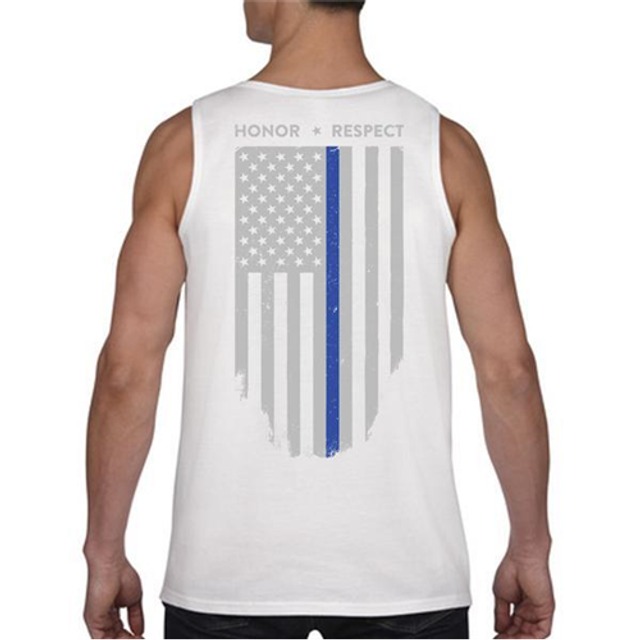 Thin Blue Line TBL-TANK-WHITE-XXL Tank - Thin Blue Line American Flag - HONOR & RESPECT