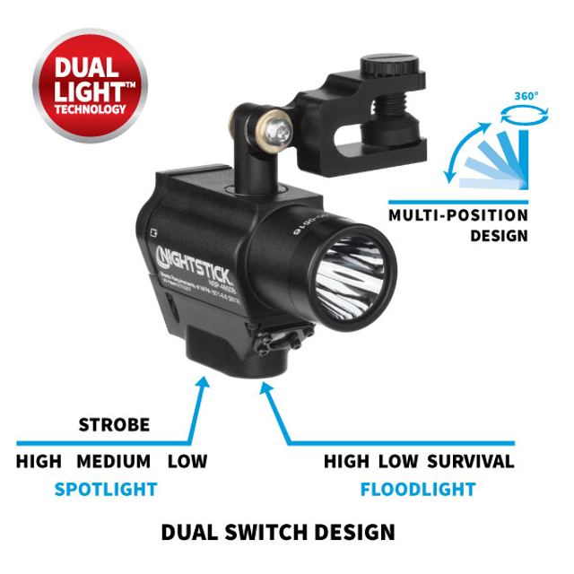 Nightstick NSP-4650B Helmet-mounted Multi-Function Dual-Light Flashlight