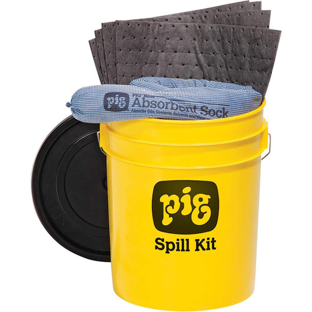 New Pig KIT2200 Spill Kits; Kit Type: Universal Spill Kit; Container Type: Bucket; Container Size (Lb.): 5 gal; Absorption Capacity: 3.5 gal; Color: Hi-Vis Yellow; Portable: Yes; Capacity per Kit (Gal.): 3.5 gal