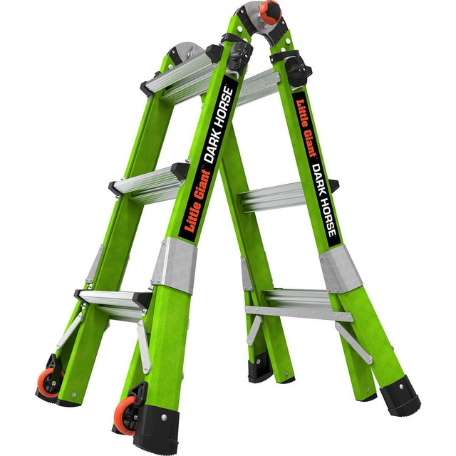 Little Giant Ladder 16113-001 Extension Ladders; Ladder Type: Multi-Use Telescoping Ladder ; Load Capacity (Lb. - 3 Decimals): 300.000 ; Working Length (Feet): 11 ; Body Material: Fiberglass ; Foldable: Yes ; Color: High-Visibility Green