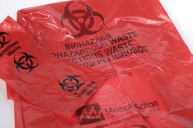 Medegen Medical Products, LLC  F135 Waste Bag, 40" x 46" Red, F-Code Series: Pass the ASTMD1922-67, 480 Gram Elmendorf Test, 1.2 mil, 40-45 gal, 100/cs (80 cs/plt)