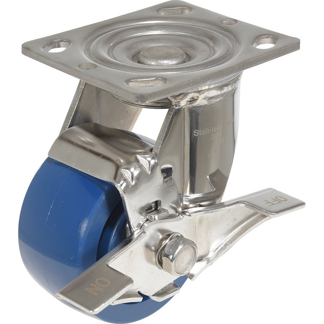 Vestil CST-F-SS-4X2SP- Standard Casters; Mount: With Holes; Bearing Type: Ball; Wheel Diameter (Inch): 4; Wheel Width (Inch): 2; Load Capacity (Lb. - 3 Decimals): 800.000; Wheel Material: Polyurethane; Wheel Color: Dark Blue; Overall Height (Inch): 5