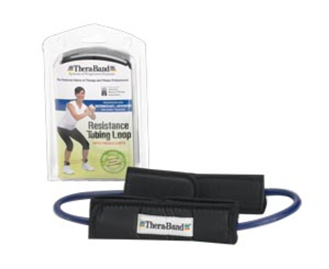 Hygenic/Theraband  21433 Resistance Tubing Loop with Padded Cuffs, Blue, Intermediate/ Advanced, Retail Packaging, 12 ea/cs (US Only)