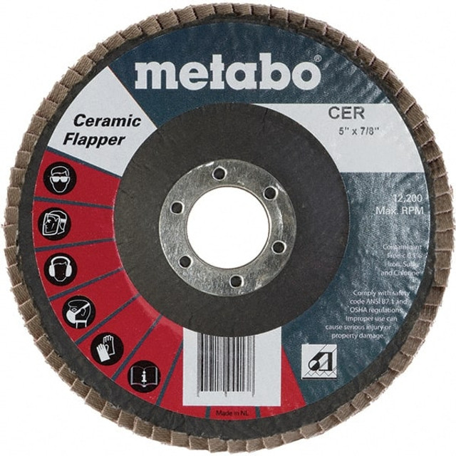 Metabo 629440000 Flap Disc: 7/8" Hole, 40 Grit, Ceramic & Zirconia Alumina, Type 29