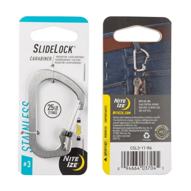 Nite-Ize CSL3-11-R6 SlideLock Carabiner Stainless Steel #3 Nite-Ize CSL3-11-R6 SlideLock Carabiner Stainless Steel #3