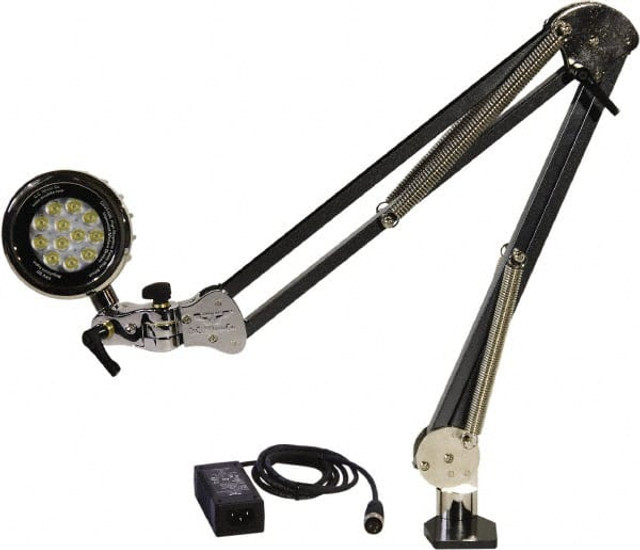 O.C. White LED43ARM-10-120 Machine Lights; Machine Light Style: Spring Arm; Mounting Type: Table Edge Clamp; Wattage: 12 W; Arm Length: 43 in; Cord Length (Feet): 12 ft; Lens Material: Glass; Arm Length (Decimal Inch): 43 in; Spot Light Diameter (Inc